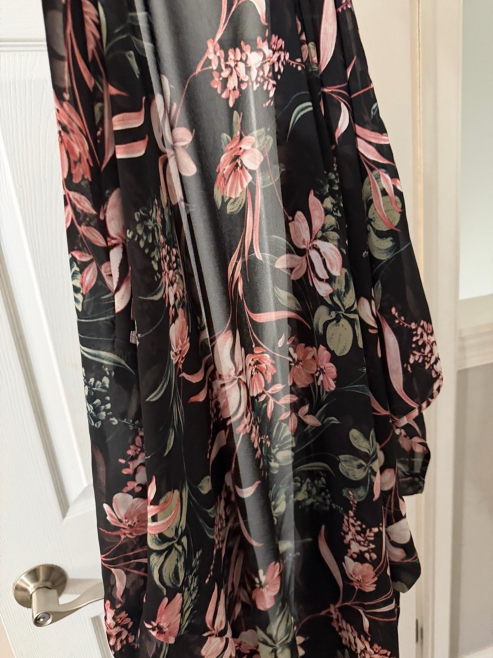 New York & Company Black Floral Print kimono  with Pink Accents